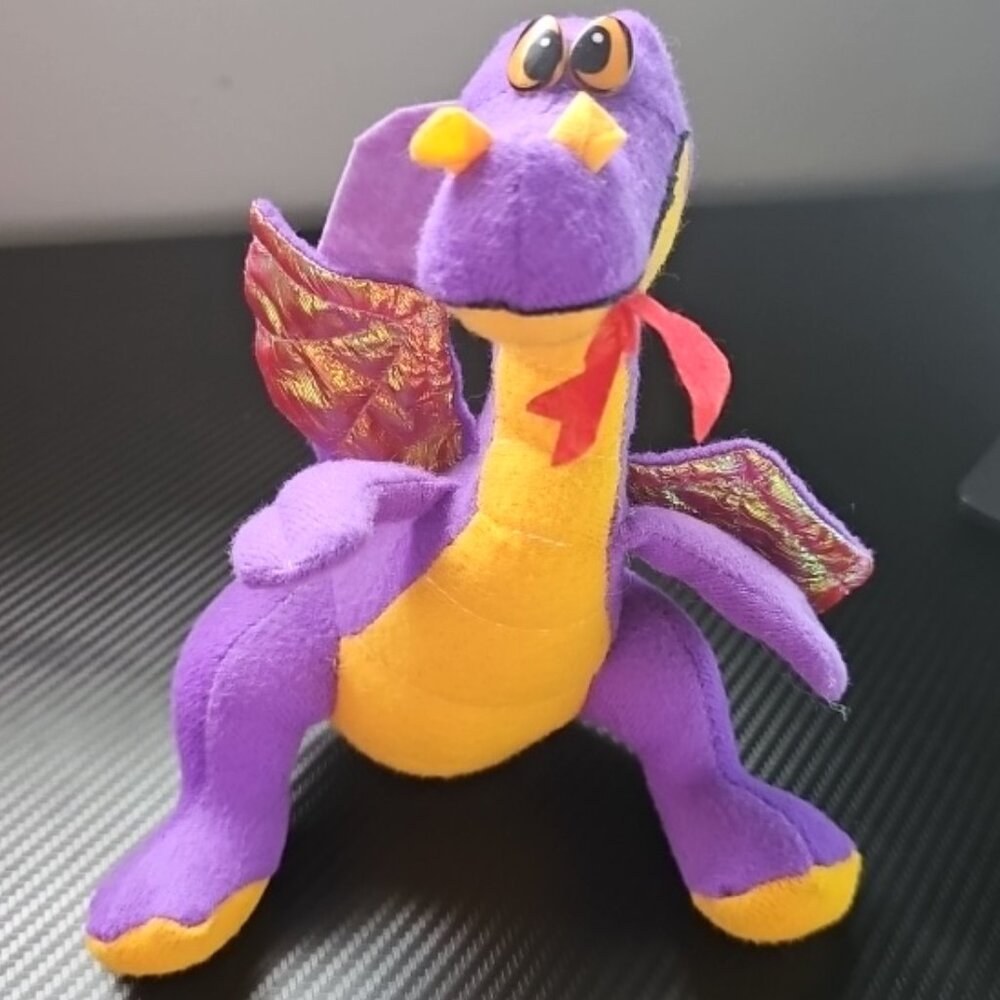 Vintage Acme Dragon Plush 8" Purple 90s Stuffed Animal Doll w/ Iridescent Wings